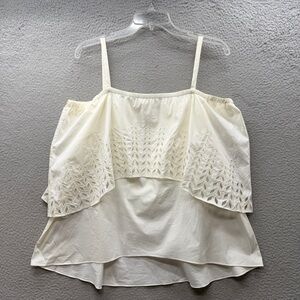 Tanya Taylor Emilia Off-The-Shoulder Top Blouse Eyelet Lace Detail White Cream